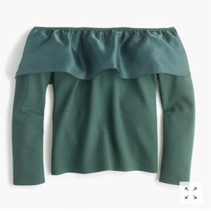 NWT J. Crew Organza Off Shoulder Ruffle Blouse in Green
